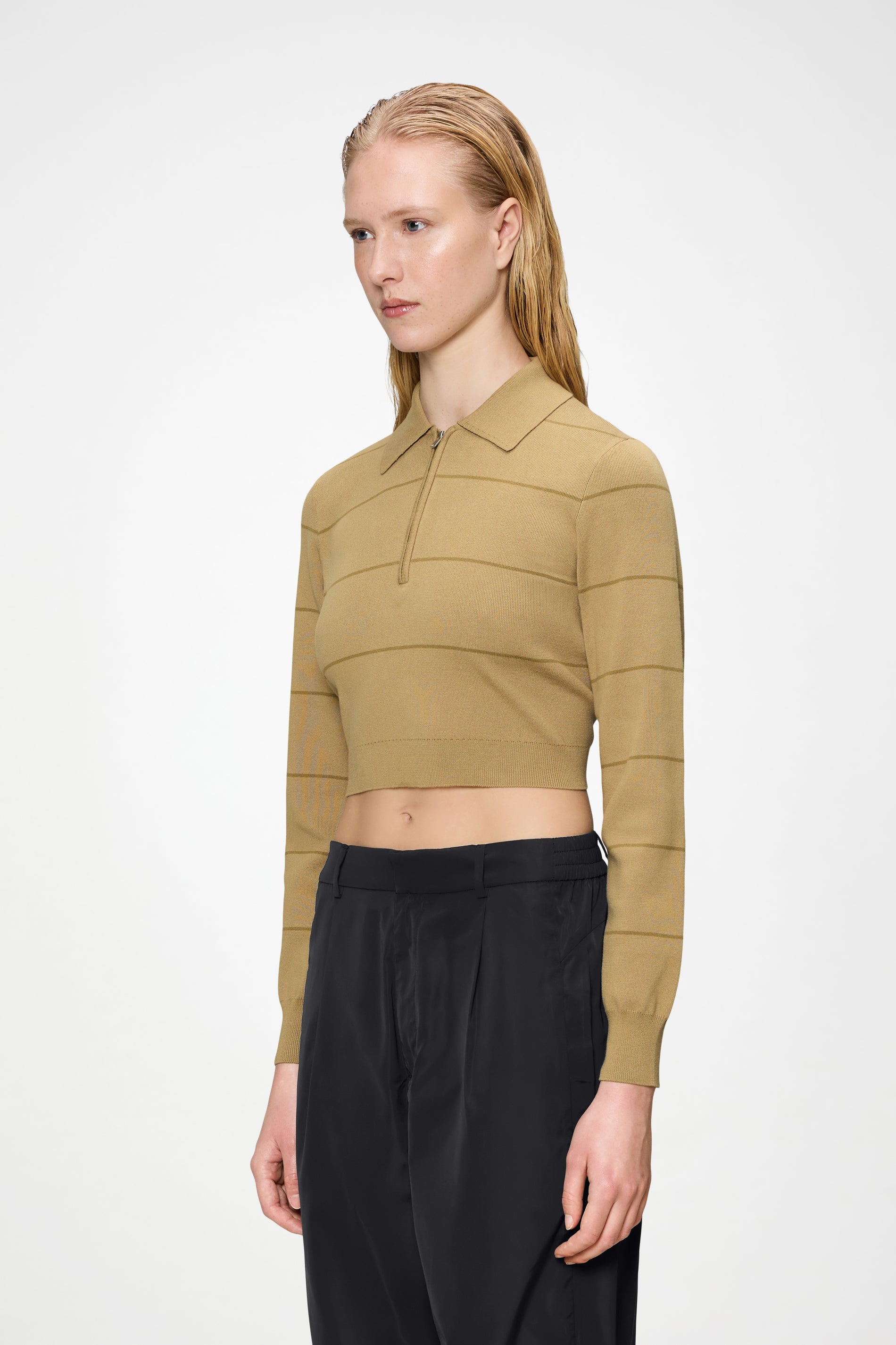 Striped Knit W Long Sleeve Polo